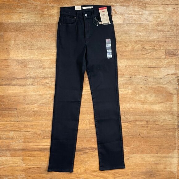 Levis Jeans Size 2 Medium 26x32 NWT Black High Rise Straight 724 26 Waist - Picture 1 of 4